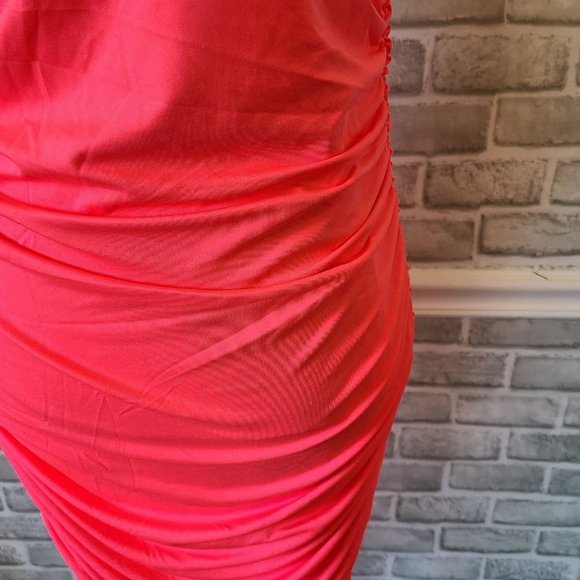 Neon Pink Tank Dress Ruched Barbie Party Costume Cosplay XL NWOT Spandex Blend - Picture 9 of 12